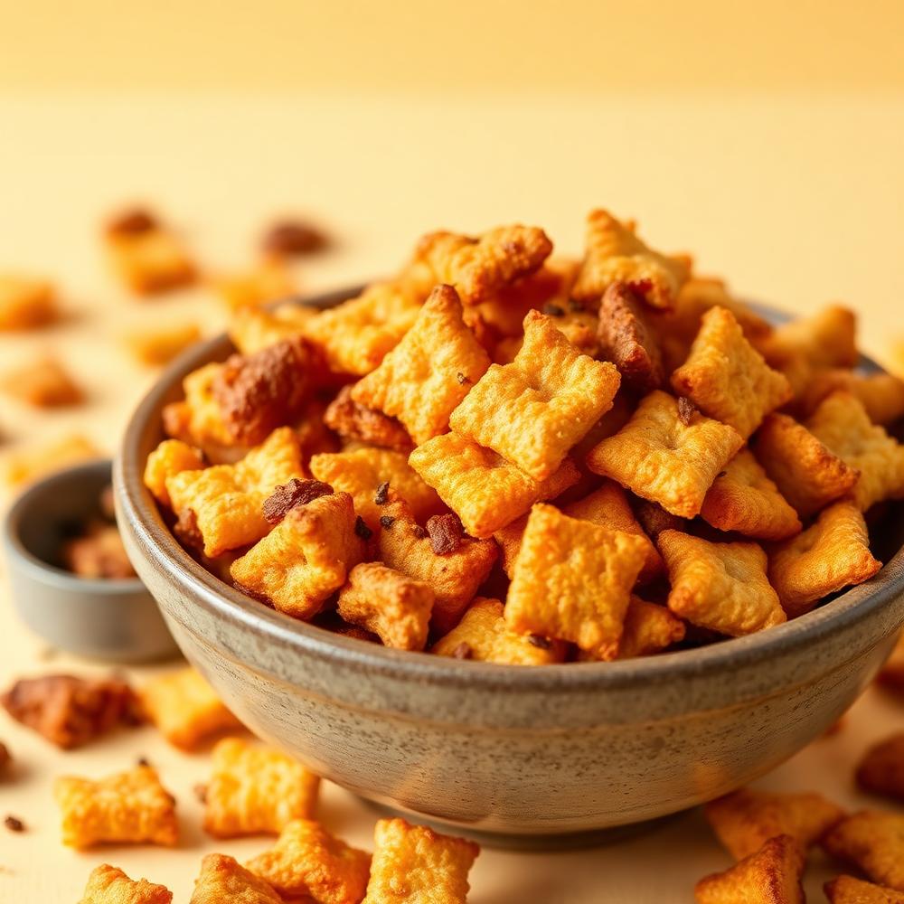 A rustic bowl of golden crunchy snack bites